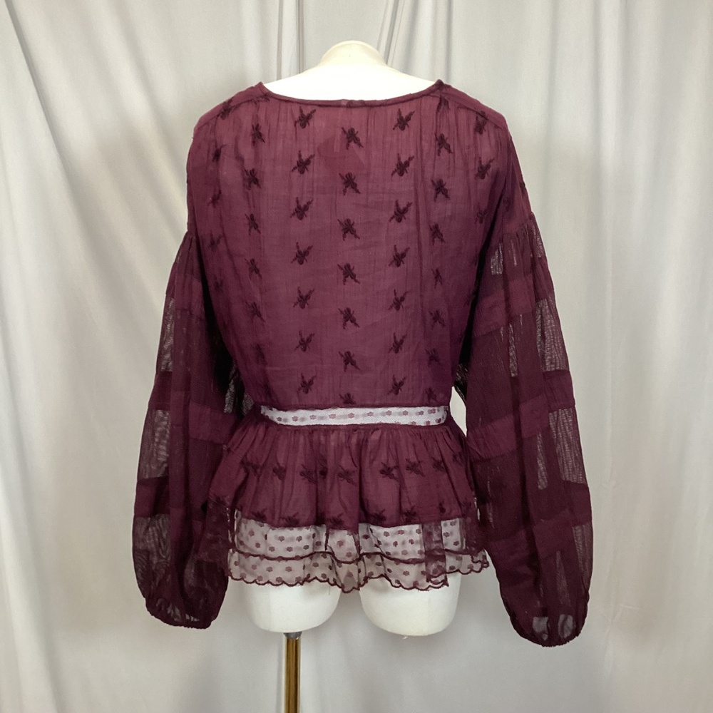 1600. Free People Boho-Chic Blouse Purple EUC Size L - Picture 2 of 6